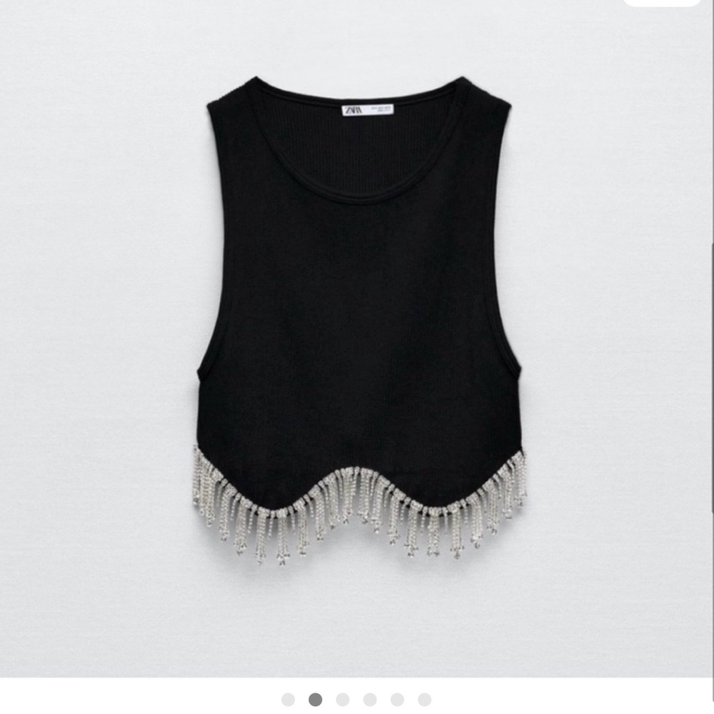 Zara Black Crop Top with Silver Fringe